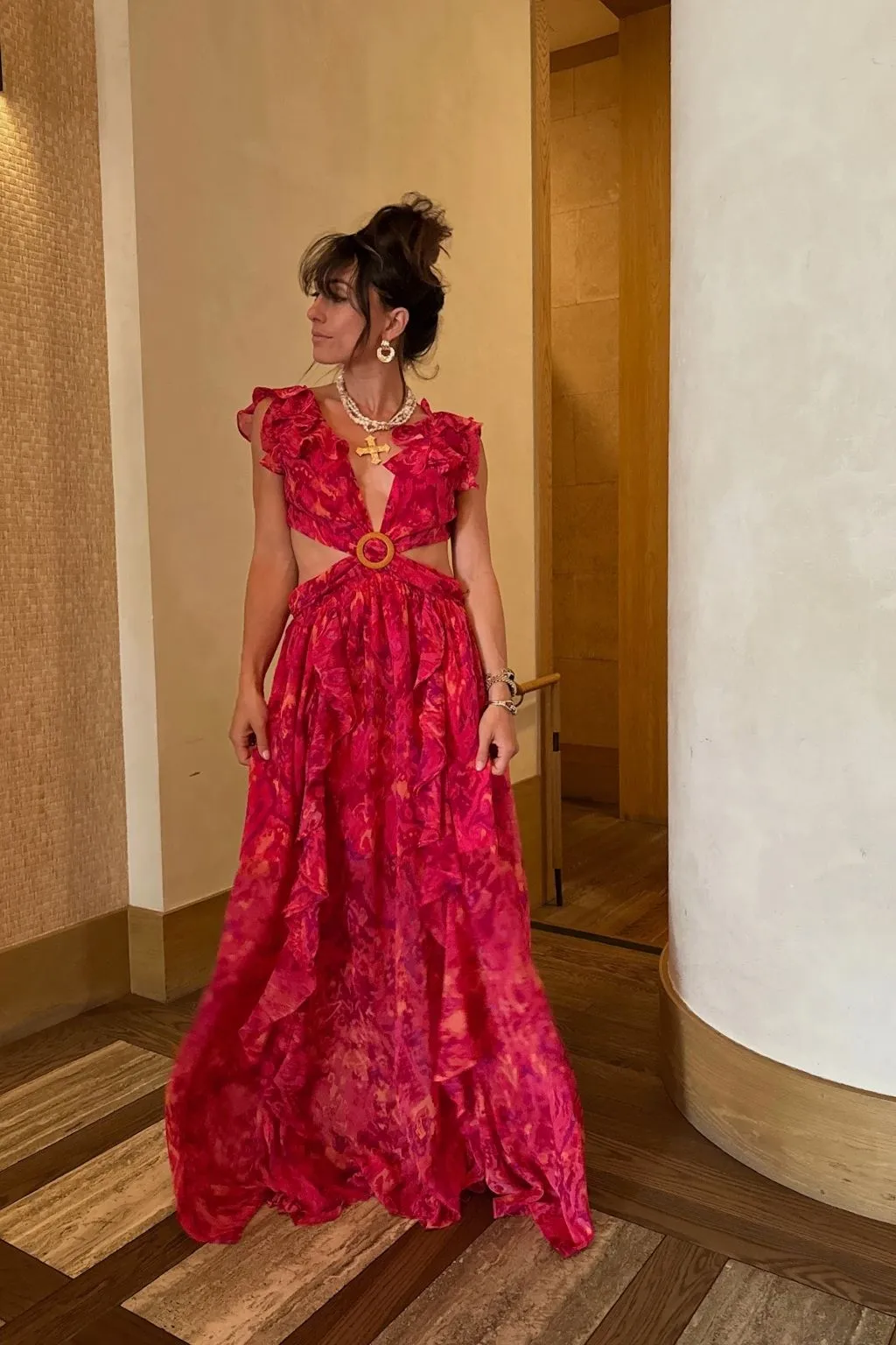 Jolie Pink Printed Ruffle Maxi Dress sold by 12th Tribe product image thumbnail 4