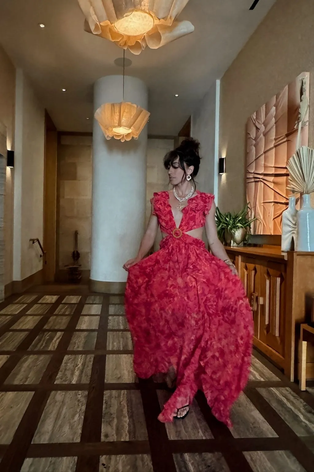 Jolie Pink Printed Ruffle Maxi Dress sold by 12th Tribe product image thumbnail 5