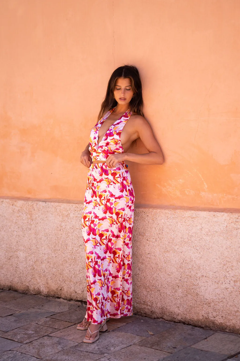 Joelle Pink Floral Maxi Skirt sold by 12th Tribe