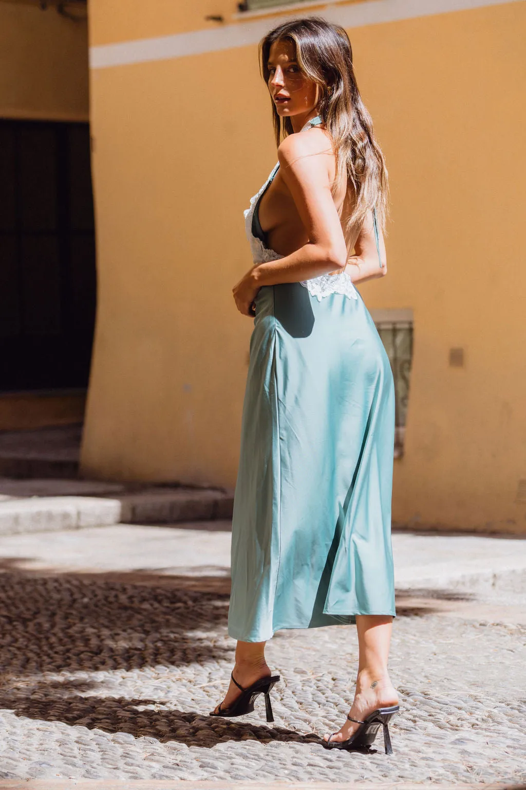 Fiorella Lace Satin Midi Dress sold by 12th Tribe product image thumbnail 4