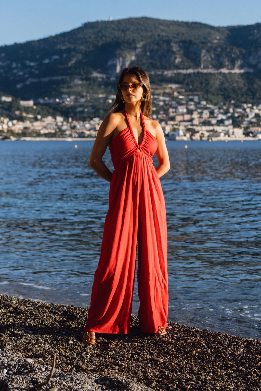 Promenade Red Halter Jumpsuit sold by 12th Tribe product image thumbnail 3