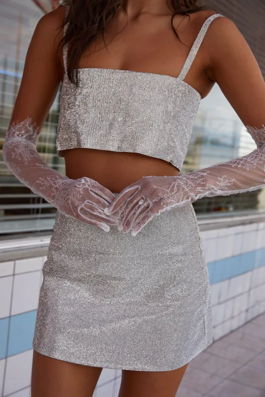 Shira Silver Rhinestone Mini Skirt sold by 12th Tribe
