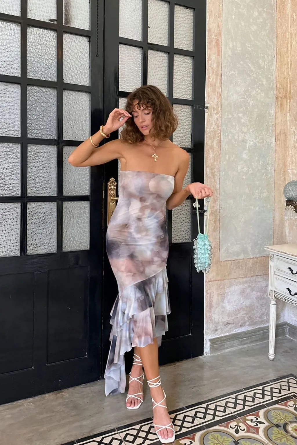 Dusk Strapless Mesh Midi Dress sold by 12th Tribe product image thumbnail 3