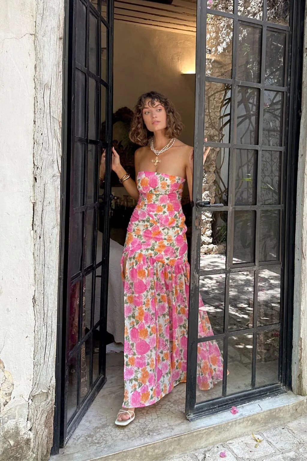 LaBelle Strapless Drop Waist Pink Floral Maxi Dress sold by 12th Tribe product image thumbnail 3