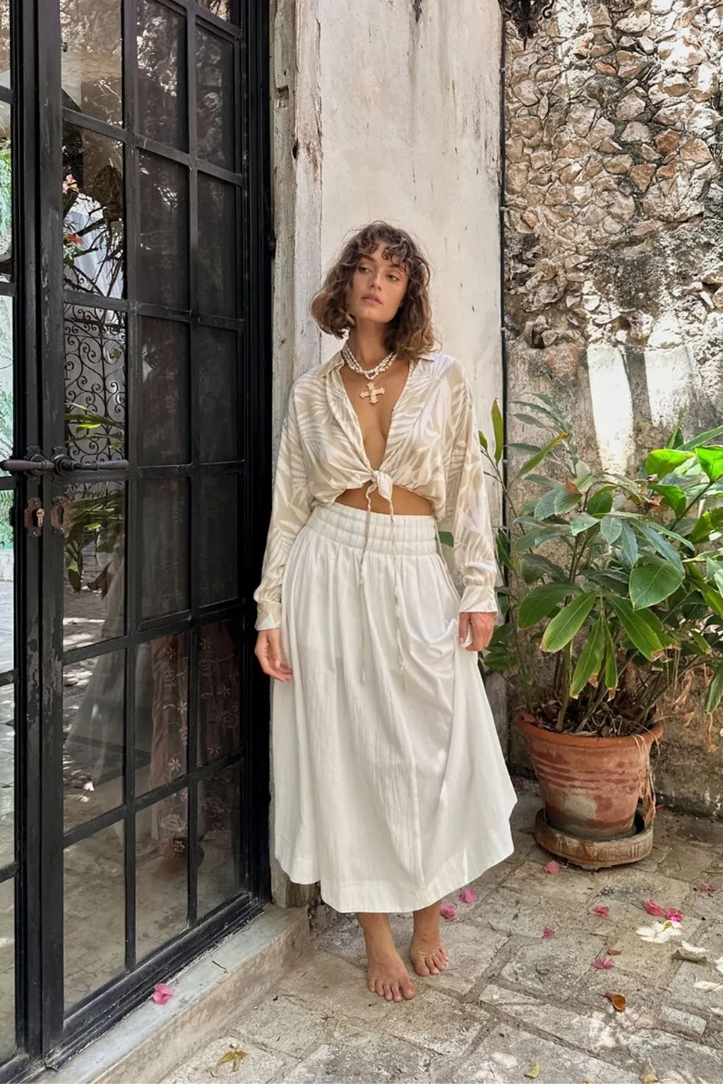 Kiana Beige Palm Print Wrap Top sold by 12th Tribe product image thumbnail 2