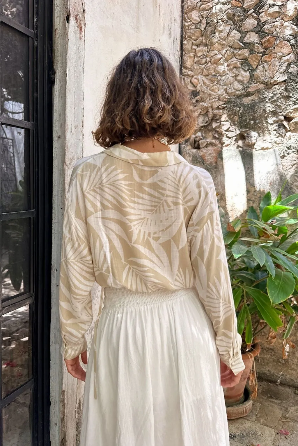 Kiana Beige Palm Print Wrap Top sold by 12th Tribe product image thumbnail 4