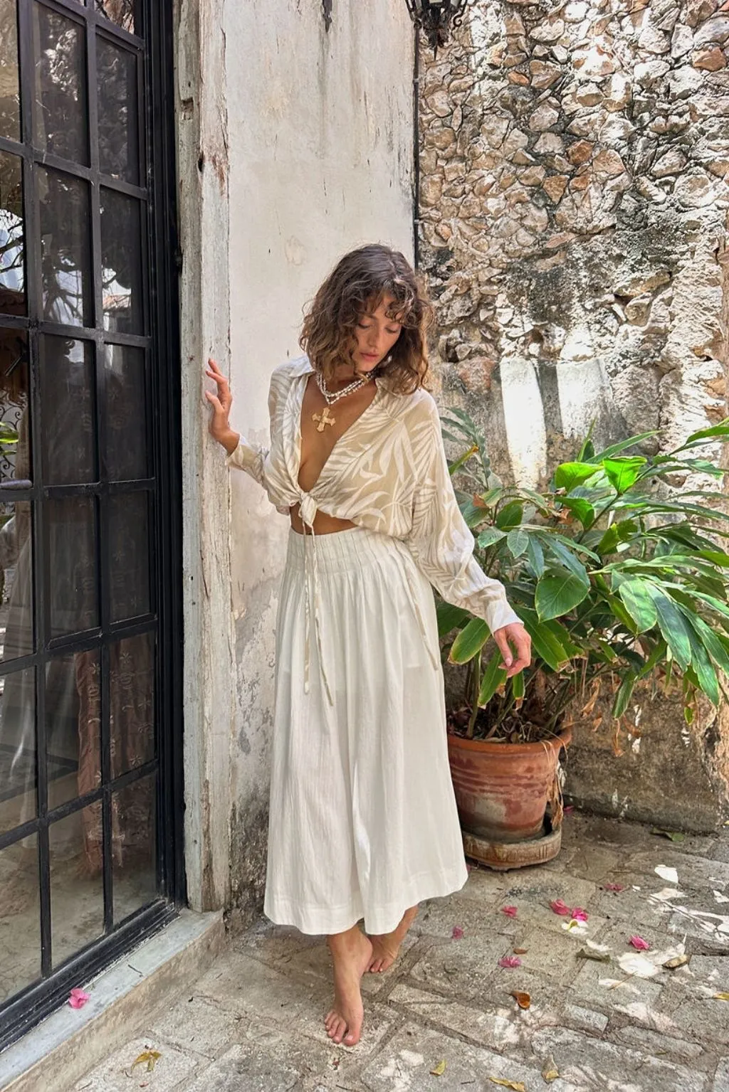 Kiana Beige Palm Print Wrap Top sold by 12th Tribe product image thumbnail 3