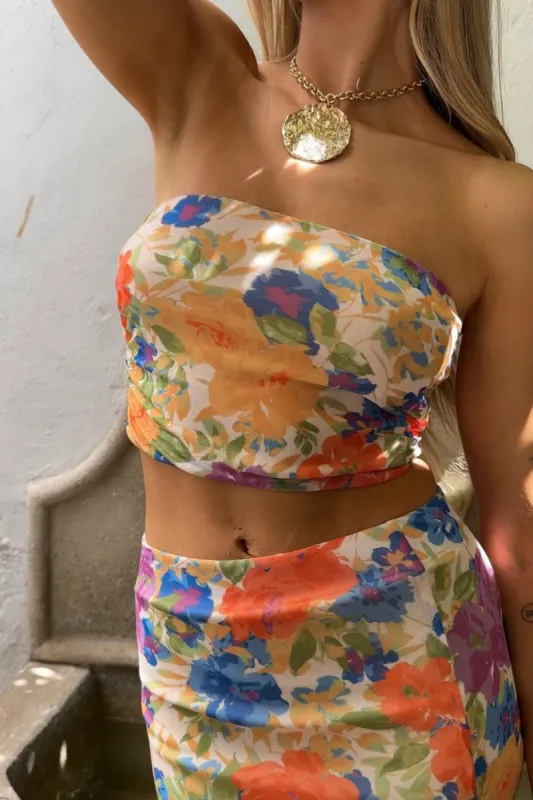 Marisol Floral Mesh Strapless Crop Top sold by 12th Tribe