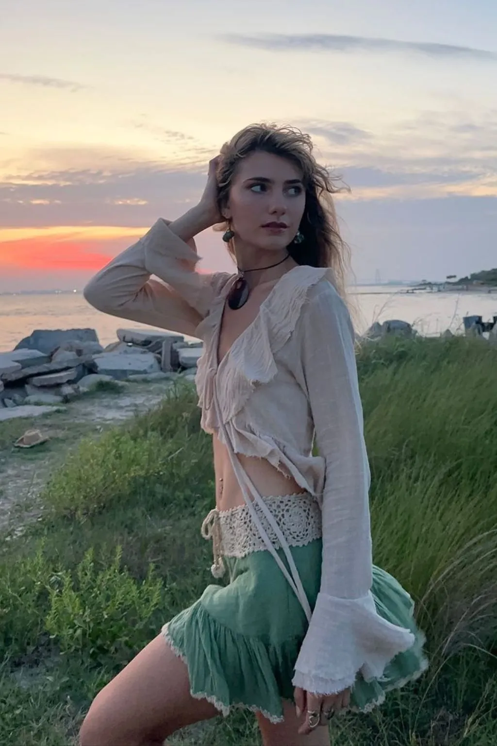 Guilliana Beige Ruffle Blouse sold by 12th Tribe product image thumbnail 4