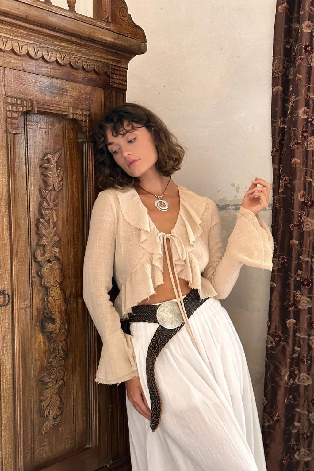 Guilliana Beige Ruffle Blouse sold by 12th Tribe product image thumbnail 5