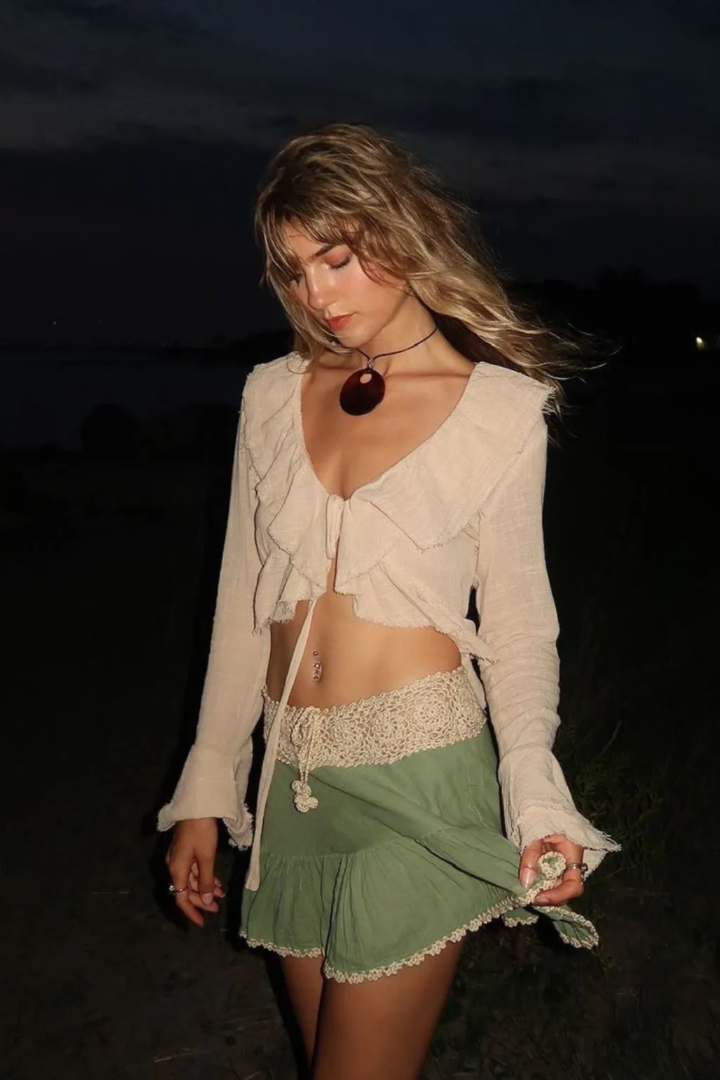 Guilliana Beige Ruffle Blouse sold by 12th Tribe product image thumbnail 3