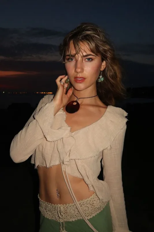 Guilliana Beige Ruffle Blouse sold by 12th Tribe