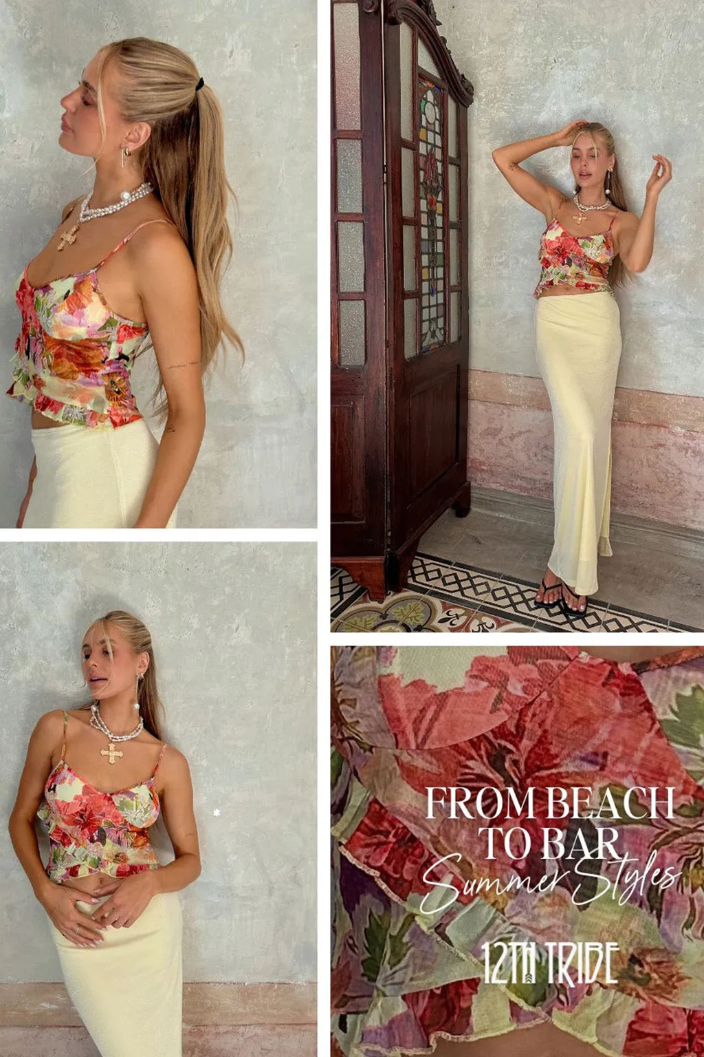 Petra Floral Mesh Ruffle Tank sold by 12th Tribe product image thumbnail 2