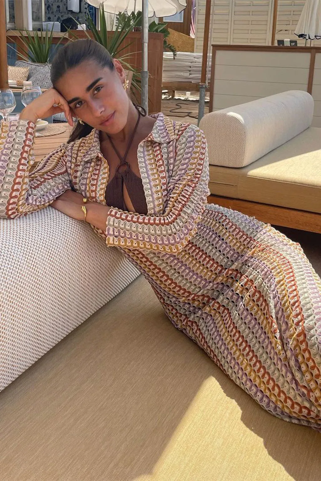 Luca Crochet Multicolor Long Sleeve Dress sold by 12th Tribe