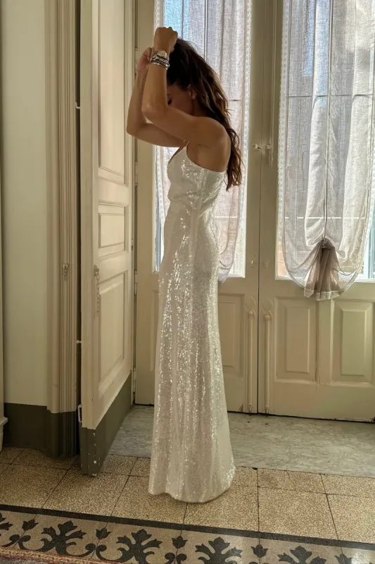 Gardenia White Sequin Maxi Dress sold by 12th Tribe
