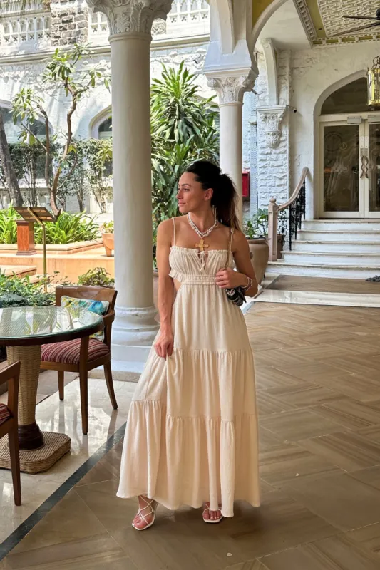 Paola Beige Boho Maxi Dress sold by 12th Tribe