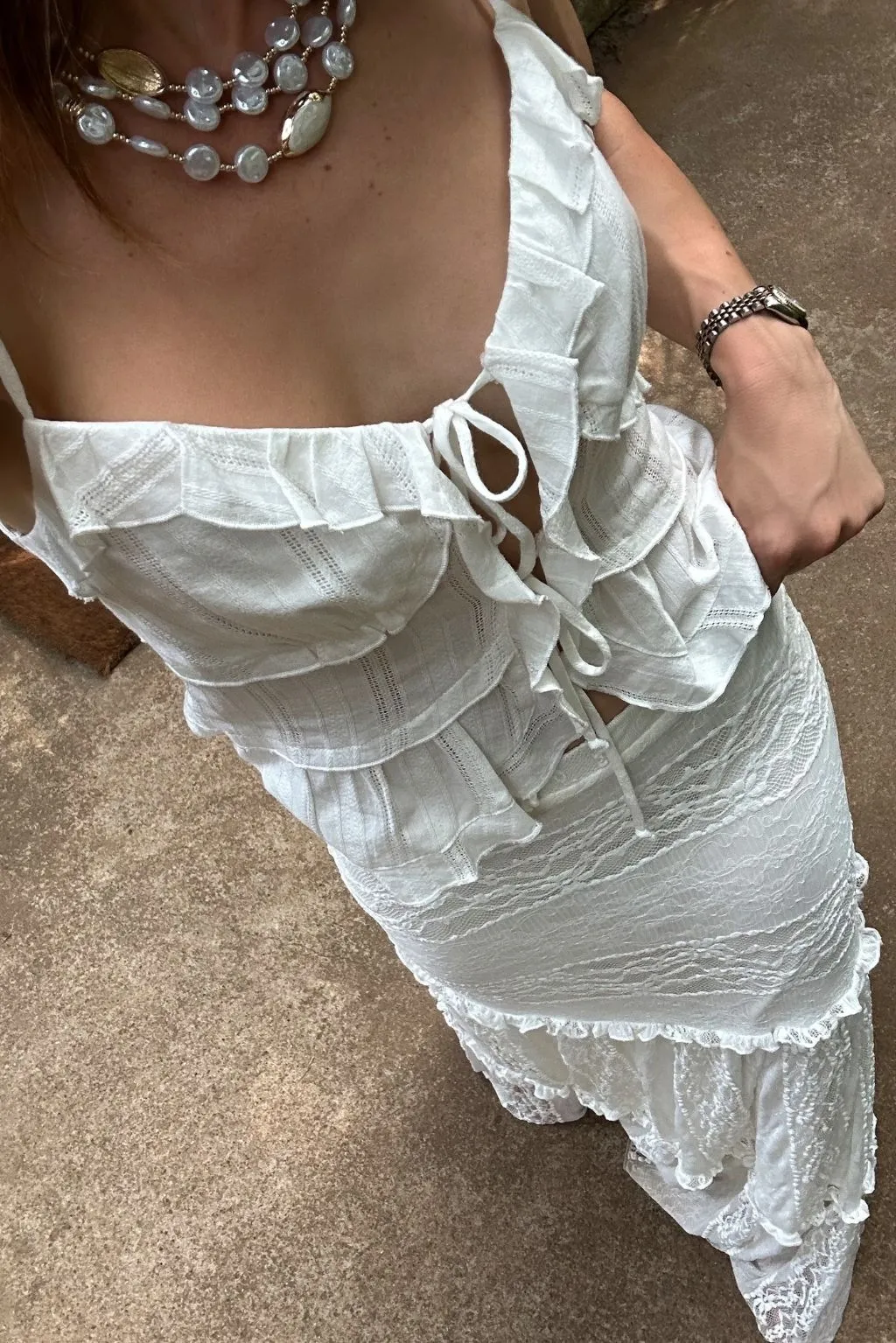 Orchid White Ruffle Tank sold by 12th Tribe product image thumbnail 4