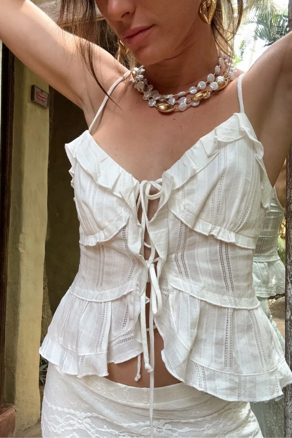 Orchid White Ruffle Tank sold by 12th Tribe product image thumbnail 2