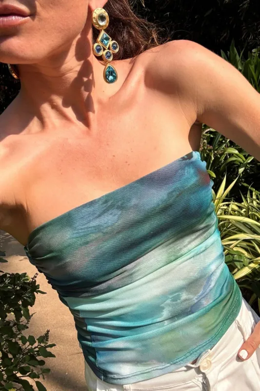 Crystal Coast Blue Strapless Top made by 12th Tribe