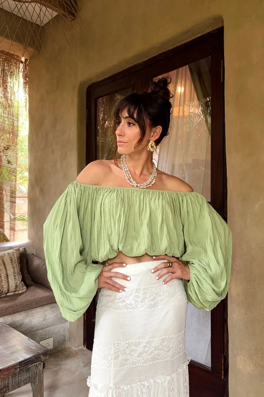 Kaipo Green off Shoulder Top sold by 12th Tribe product image thumbnail 2