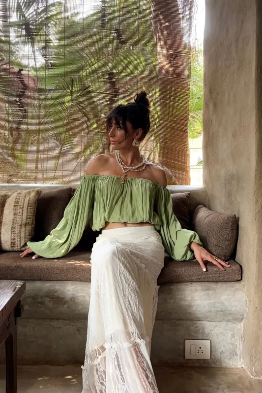 Kaipo Green off Shoulder Top made by HYFVE