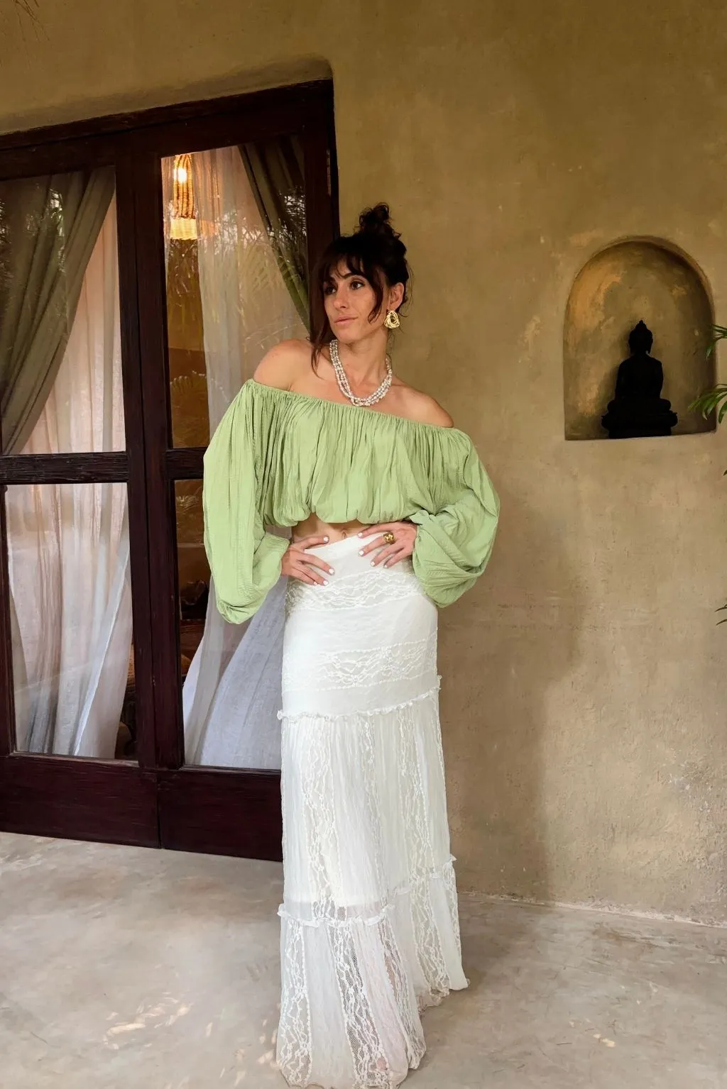 Kaipo Green off Shoulder Top sold by 12th Tribe product image thumbnail 4
