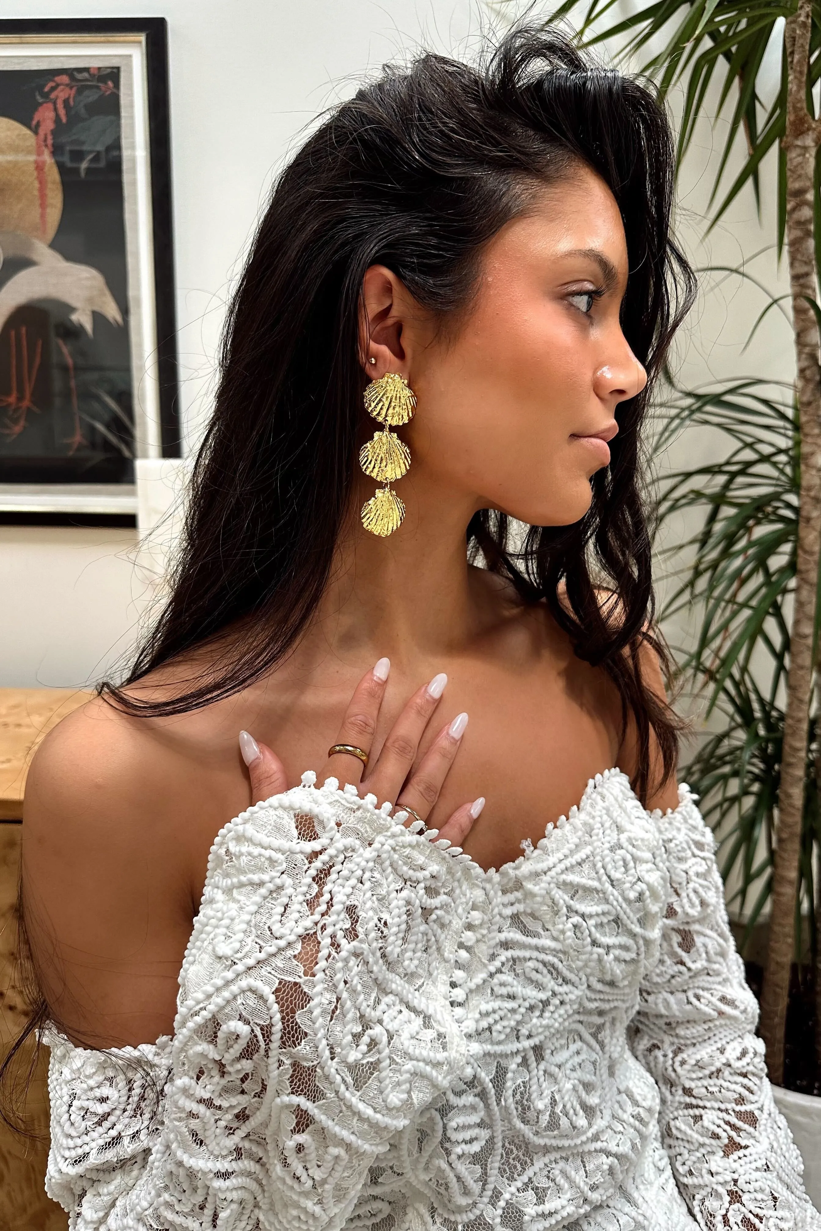 Cove Gold Shell Drop Earrings sold by 12th Tribe