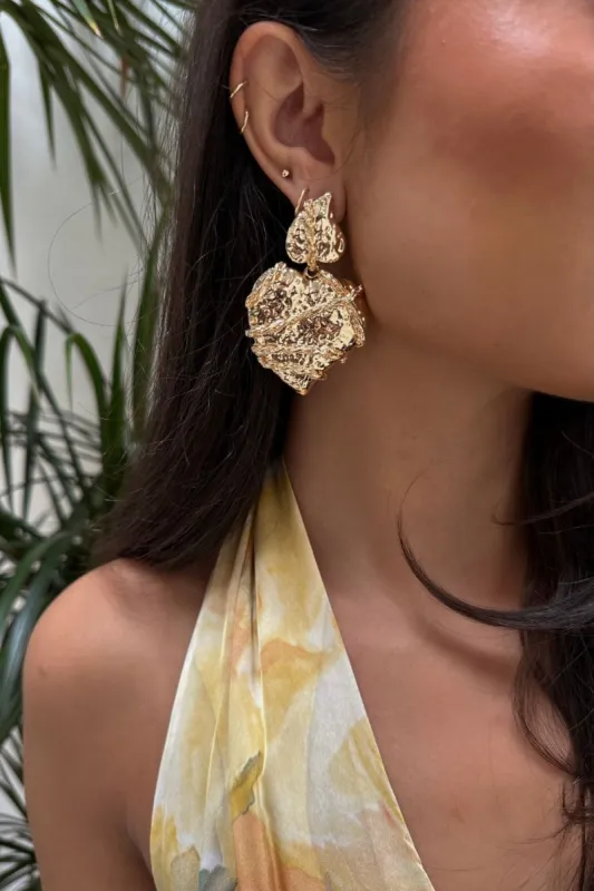 Aurora Textured Gold Heart Earrings made by 12th Tribe