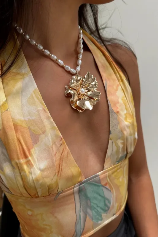 Soleil Pearl Flower Necklace sold by 12th Tribe