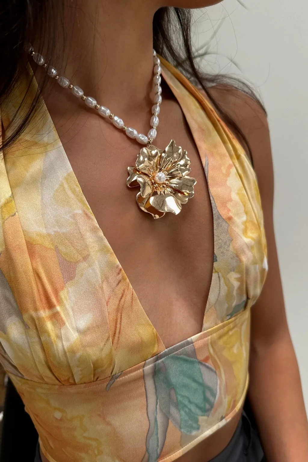 Soleil Pearl Flower Necklace sold by 12th Tribe