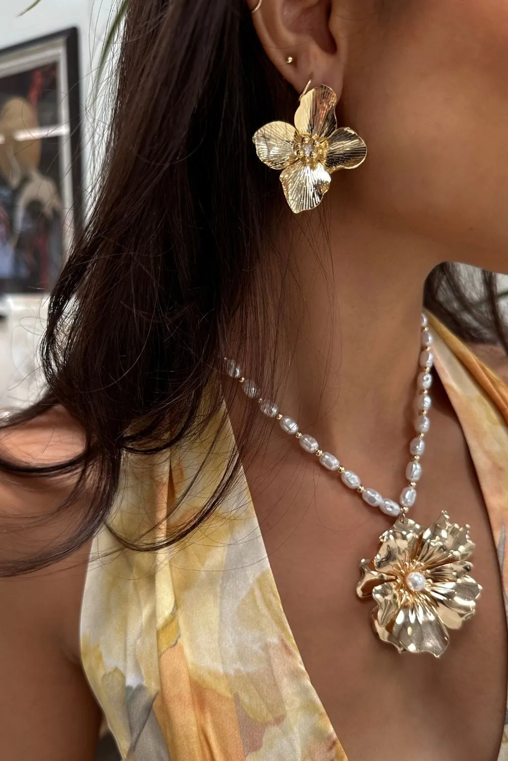 Beatrix Gold Flower Earrings sold by 12th Tribe product image thumbnail 4