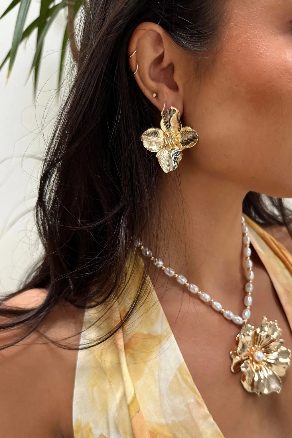 Beatrix Gold Flower Earrings sold by 12th Tribe product image thumbnail 3