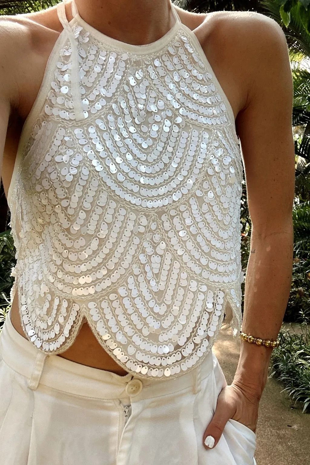 Cleo White Sequin Halter Tie Top sold by 12th Tribe product image thumbnail 3