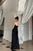 Valeria Black Strapless Satin Maxi Dress sold by 12th Tribe