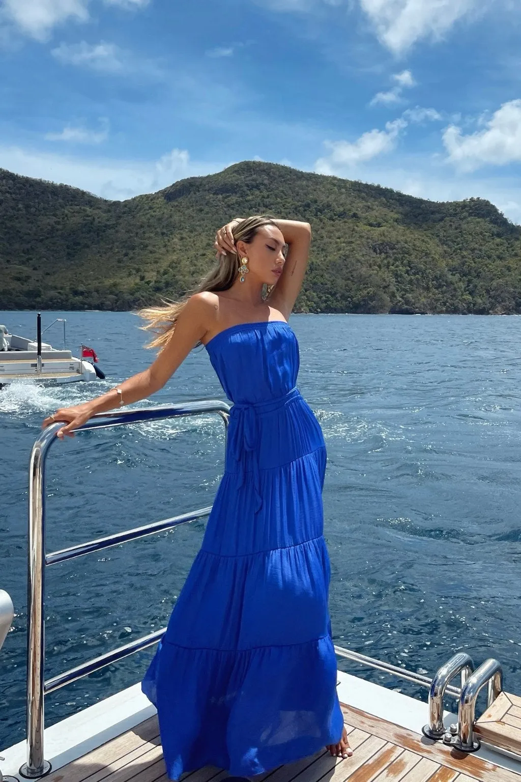 Luna Capri Blue Strapless Maxi Dress sold by 12th Tribe