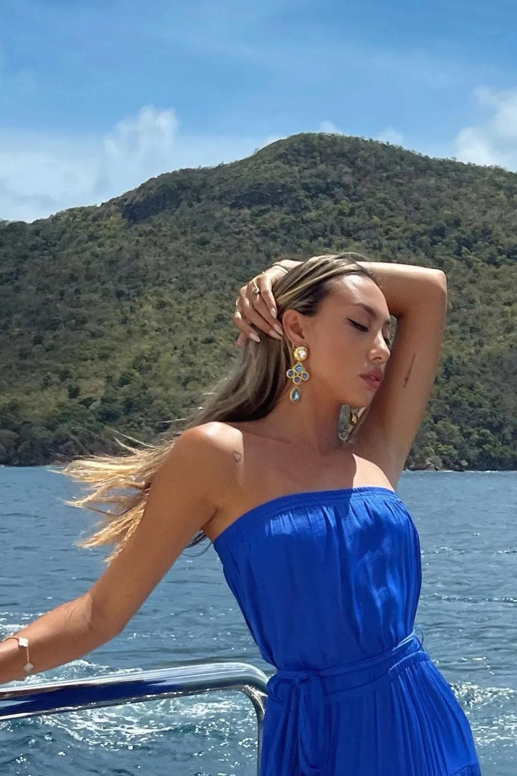 Oceania Blue and Gold Stone Earrings sold by 12th Tribe product image thumbnail 3