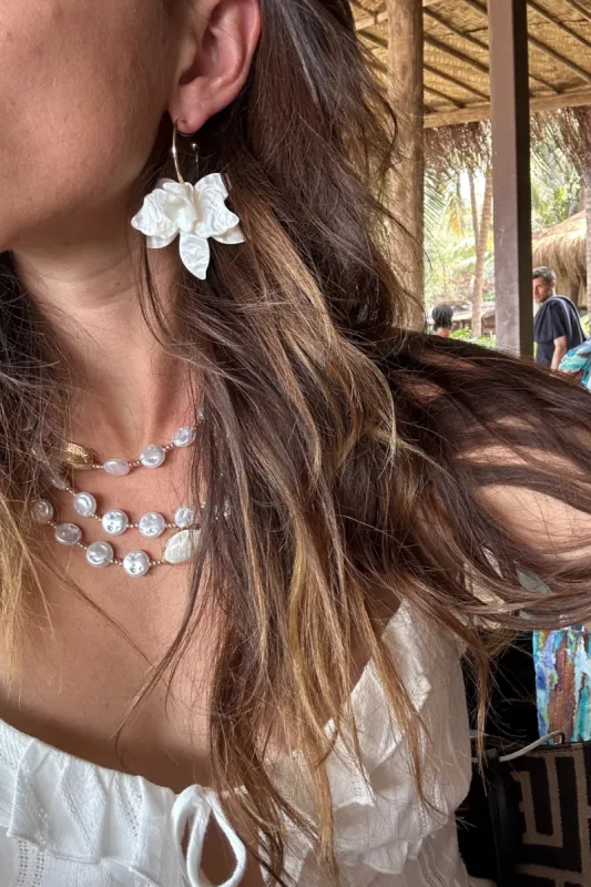 Hibiscus Off White Flower Earrings sold by 12th Tribe