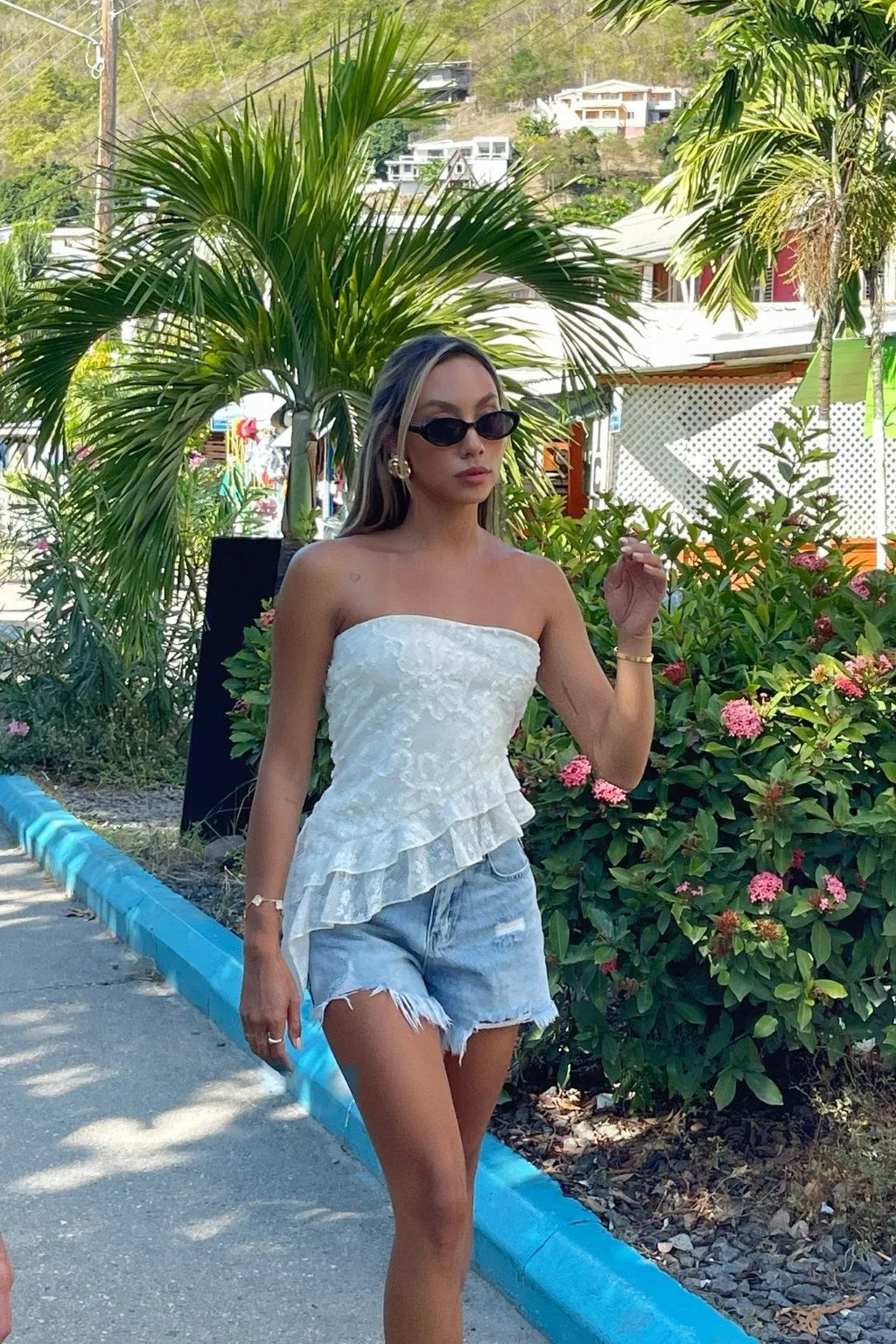 Lucia Ivory Asymmetric Frill Strapless Top sold by 12th Tribe product image thumbnail 2