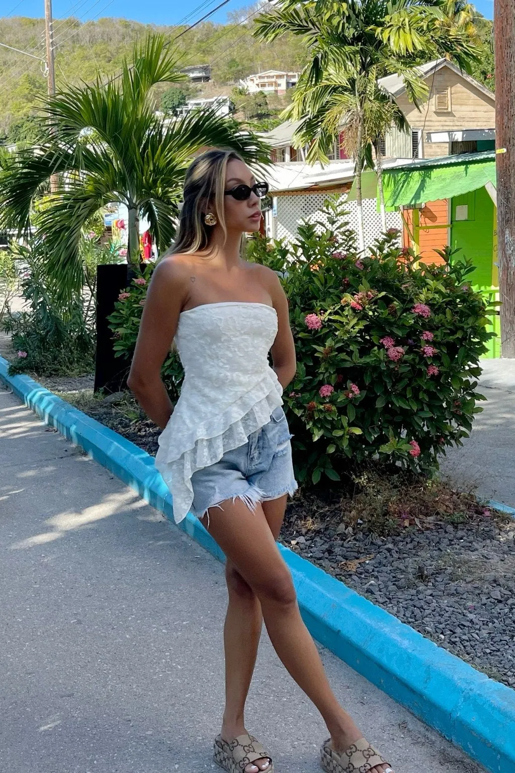 Lucia Ivory Asymmetric Frill Strapless Top sold by 12th Tribe product image thumbnail 4