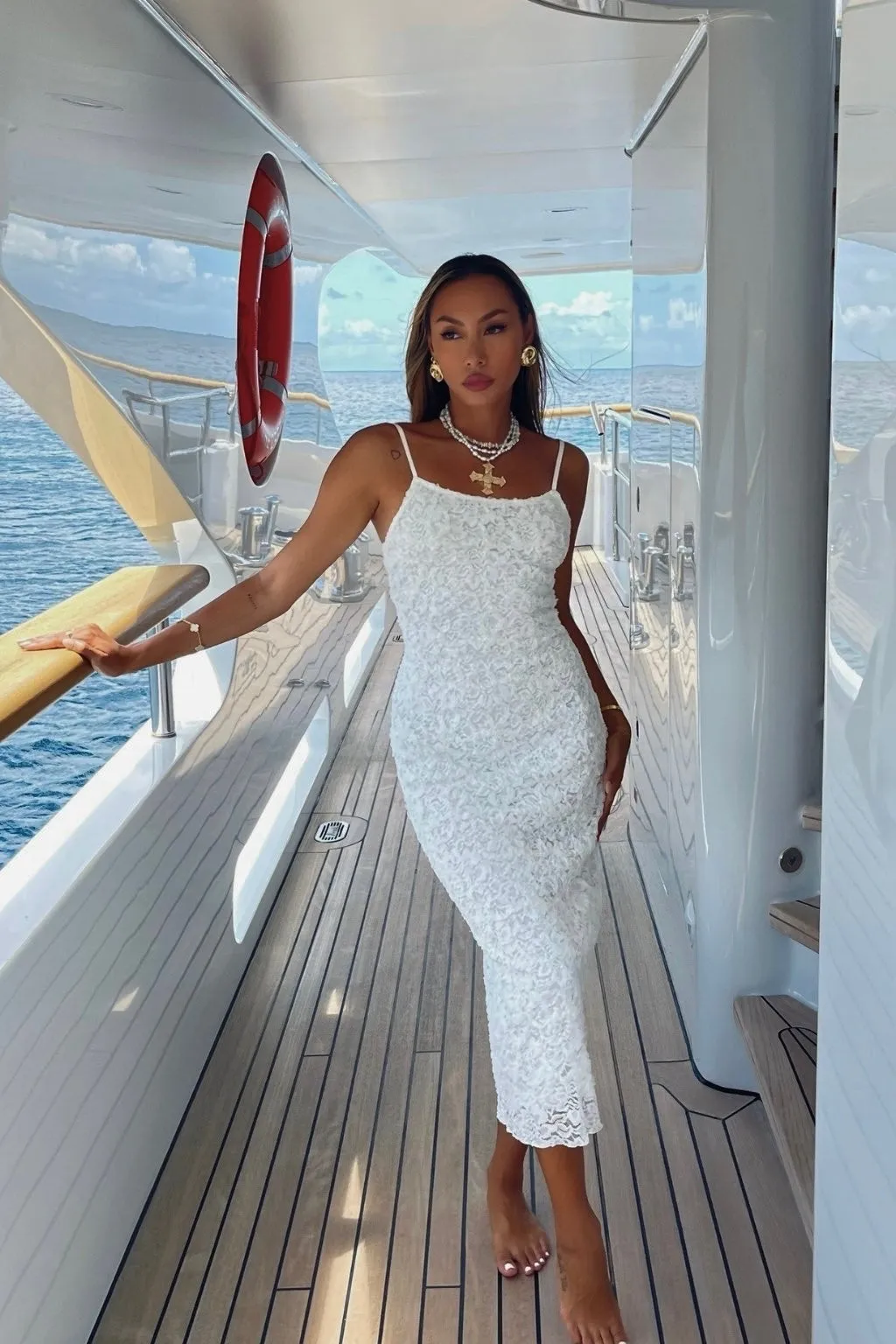 Ivy White Textured Midi Dress sold by 12th Tribe