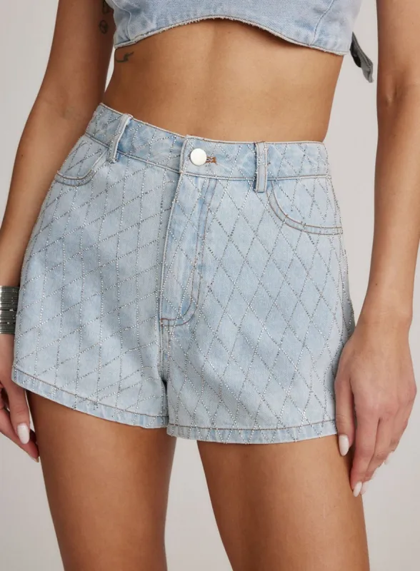 Aris Rhinestone Denim Shorts sold by 12th Tribe
