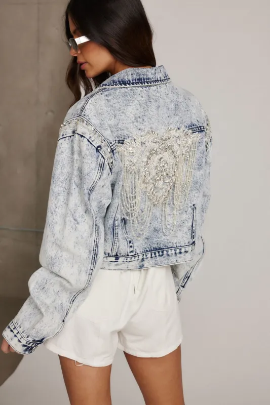 Chevall Rhinestone Embellished Denim Jacket sold by 12th Tribe
