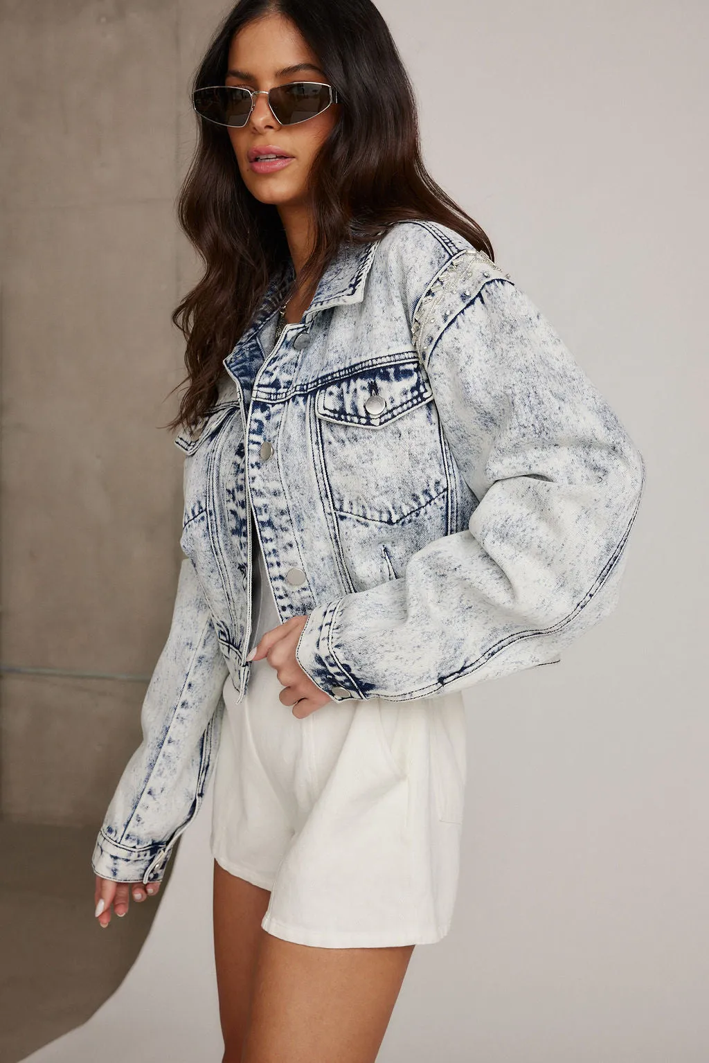 Chevall Rhinestone Embellished Denim Jacket sold by 12th Tribe product image thumbnail 2