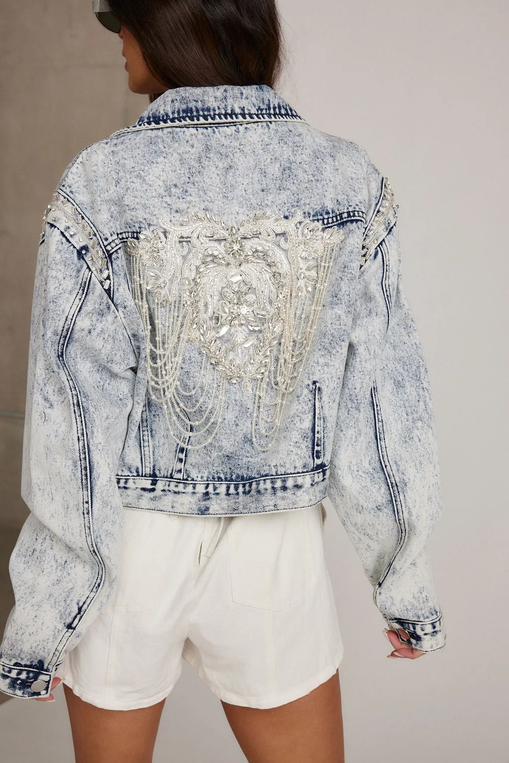 Chevall Rhinestone Embellished Denim Jacket sold by 12th Tribe product image thumbnail 5