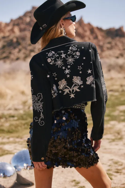 Gracelyn Black Embroidered Cropped Jacket sold by 12th Tribe