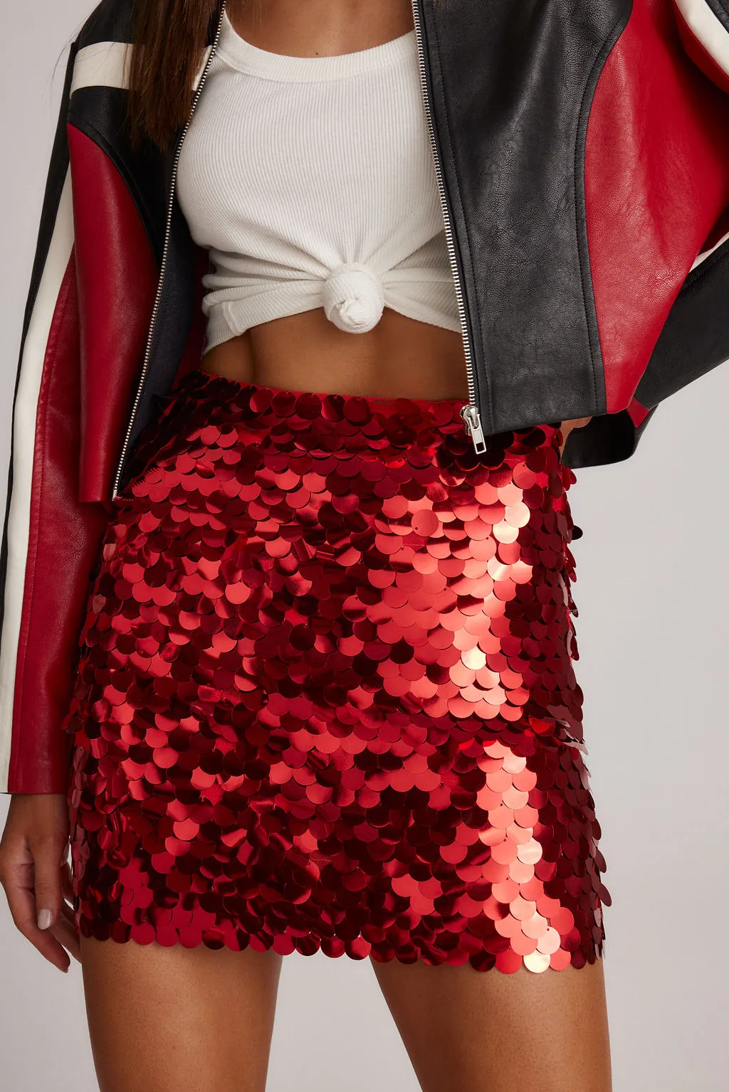 Pippa Red Disco Sequin Mini Skirt sold by 12th Tribe