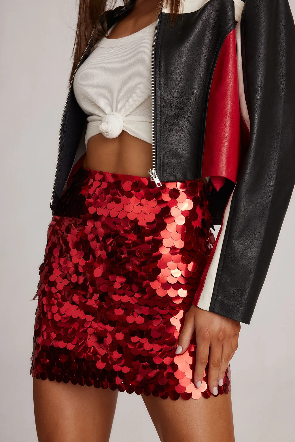 Pippa Red Disco Sequin Mini Skirt sold by 12th Tribe product image thumbnail 3