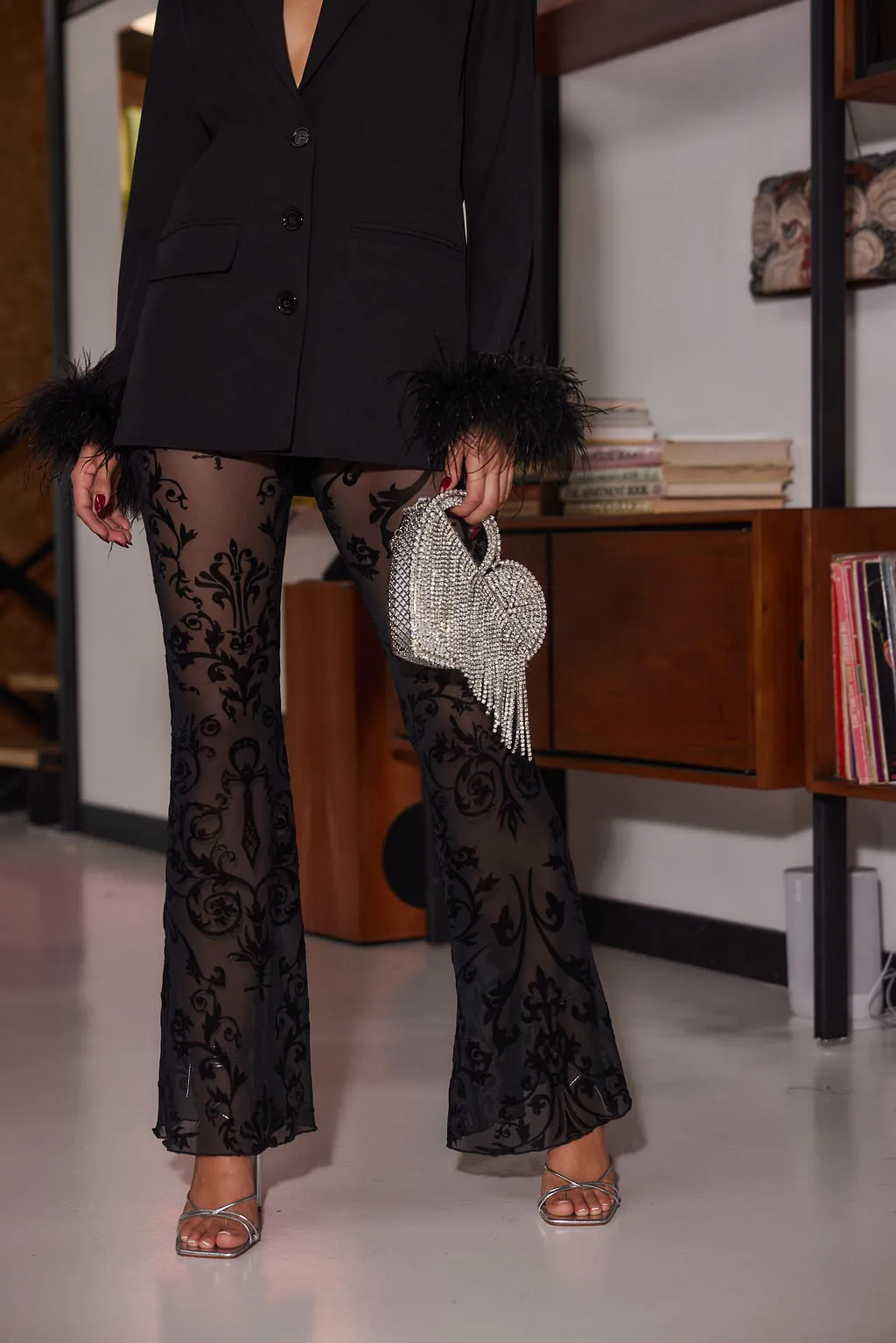 Midnight Hour Black Velvet Burnout Flare Pants sold by 12th Tribe product image thumbnail 2