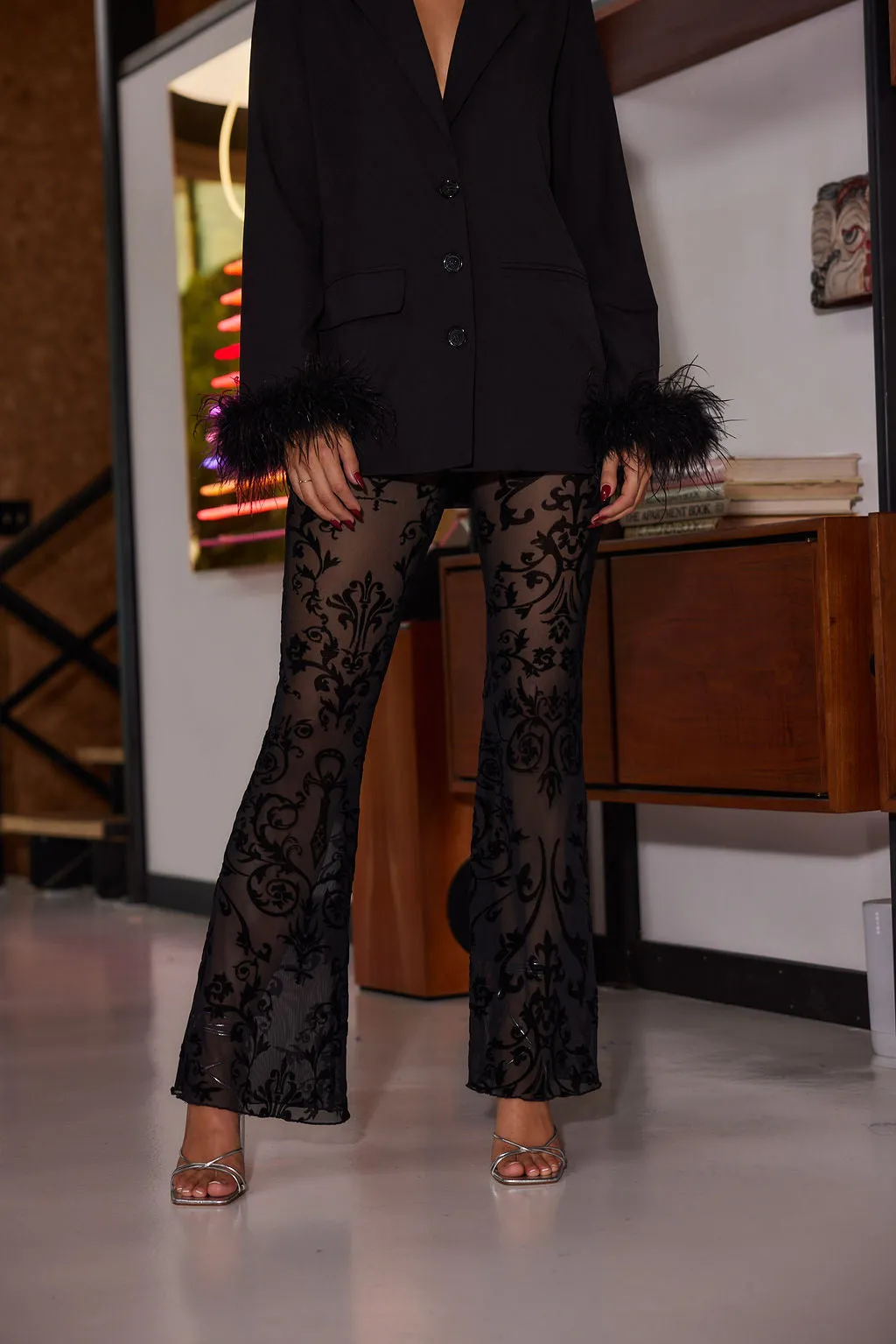 Midnight Hour Black Velvet Burnout Flare Pants sold by 12th Tribe