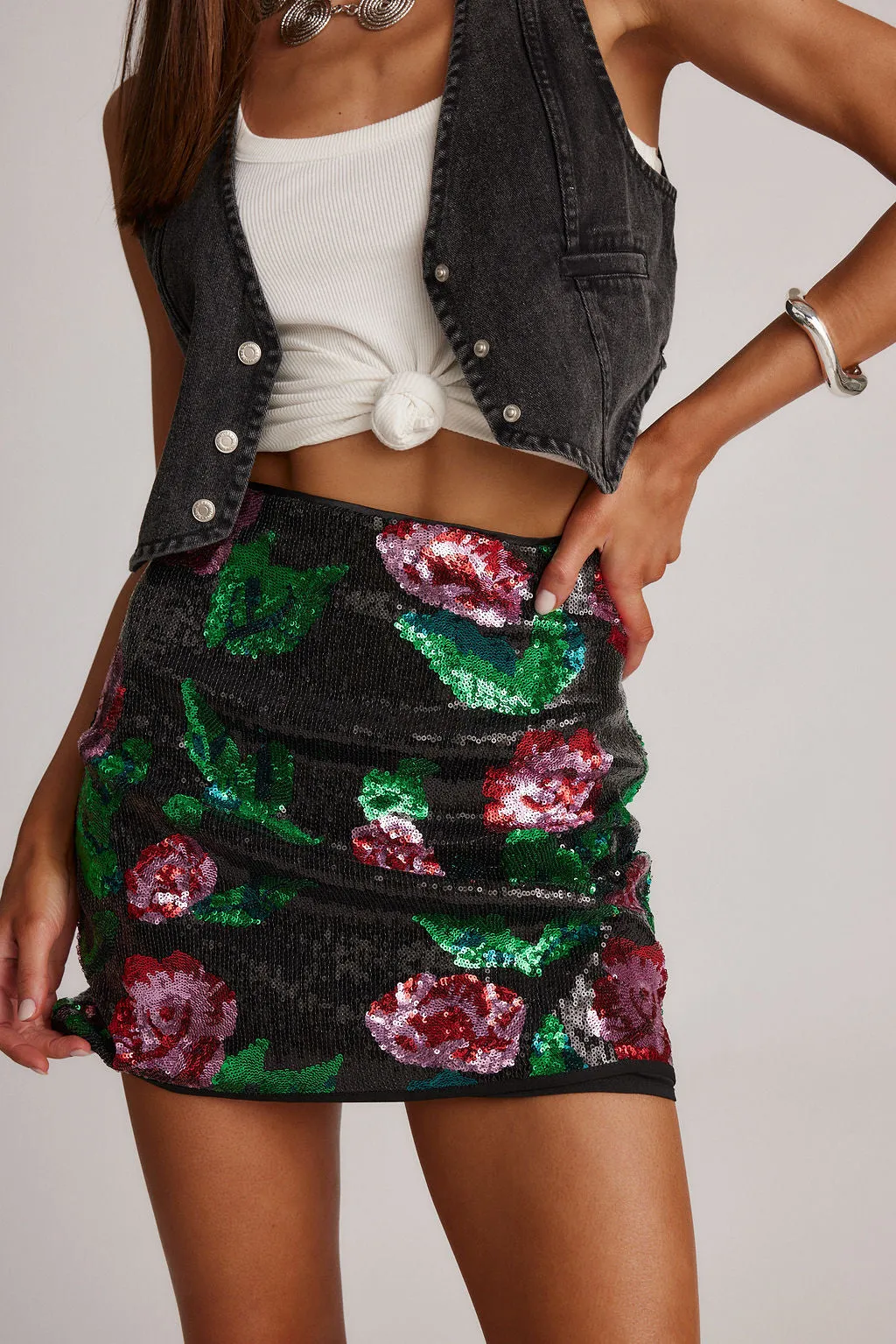 Rose Sequin Mini Skirt sold by 12th Tribe product image thumbnail 4